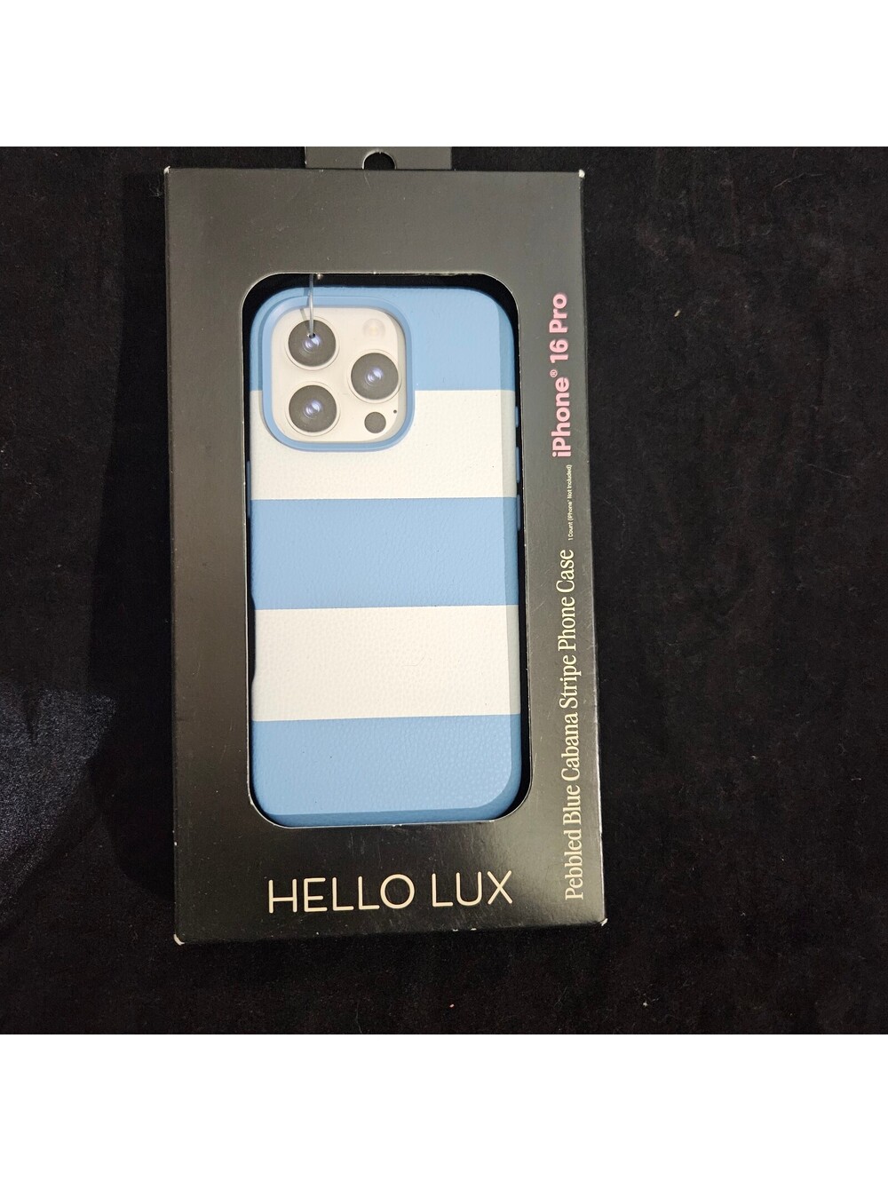 Hello Lux Pebbled Blue Cabana Stripe iPhone 16 Pro Case with Soft Microfiber
